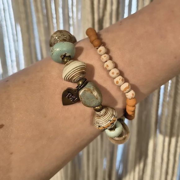 Turquoise & Orange Boho Beaded Bracelet Set - Picture 1 of 4